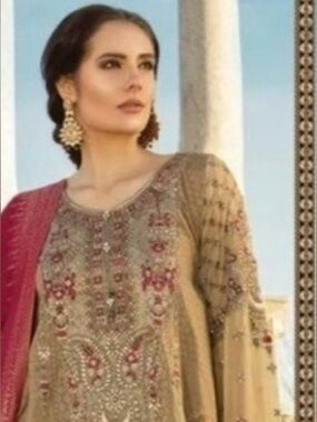 Embellished Gold and Red Maria B Dress